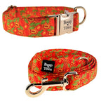 Boop Town Matching Dog Collar and Leash Set - Soft Cotton & Heavy Duty Nylon Core - Quick Release Metal Buckle - Aesthetic Adjustable Pet Accessories - Reduces Hair Matting - XS Small Medium Large XL Dogs