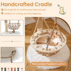 48.5 Inch Solid Wood Cat Tree with Hanging Cradle and Jute Scratching Post-White