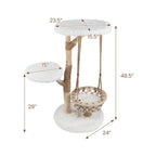 48.5 Inch Solid Wood Cat Tree with Hanging Cradle and Jute Scratching Post-White