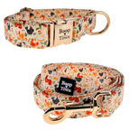 Boop Town Matching Dog Collar and Leash Set - Soft Cotton & Heavy Duty Nylon Core - Quick Release Metal Buckle - Aesthetic Adjustable Pet Accessories - Reduces Hair Matting - XS Small Medium Large XL Dogs