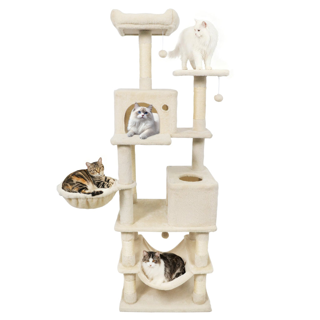 66 Inch Tall Cat Tree Multi-Level Cat Tower with 2 Condos Sisal Scratching Posts