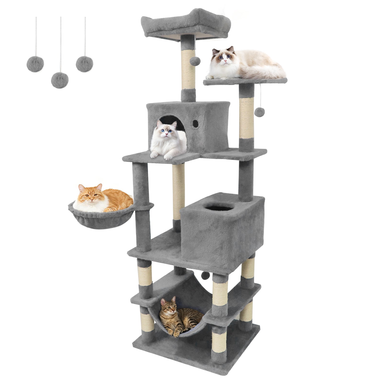 66 Inch Tall Cat Tree Multi-Level Cat Tower with 2 Condos Sisal Scratching Posts