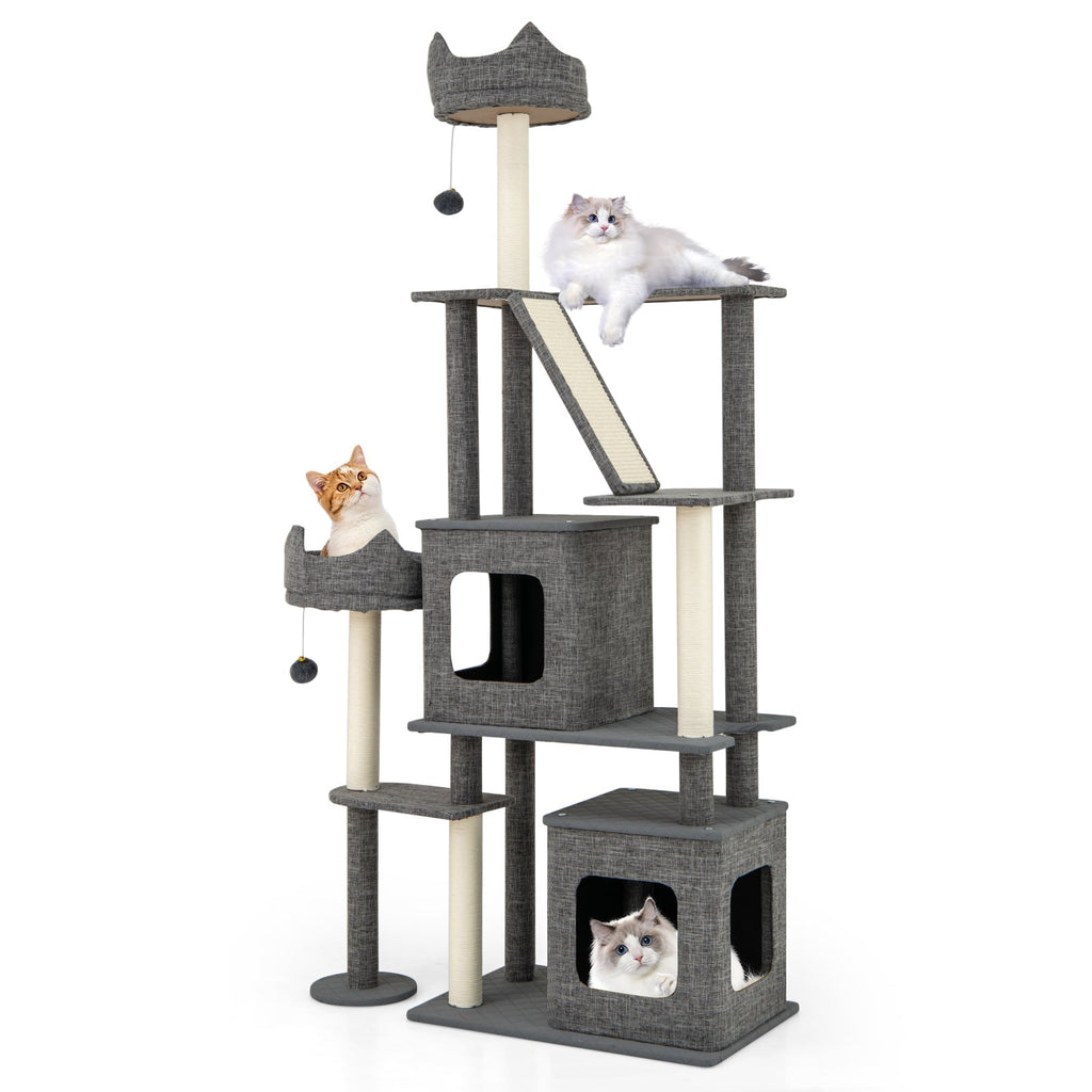71 Inch Tall Cat Tree Multi-Level Large Cat Tower with Scratching Posts-Grey