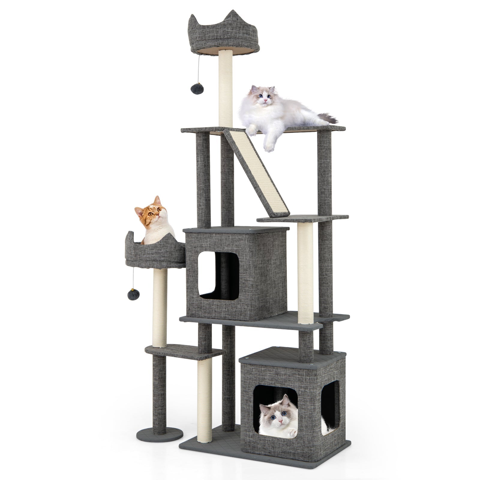 71 Inch Tall Cat Tree Multi-Level Large Cat Tower with Scratching Posts-Grey