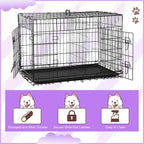 42 Inch Dog Crate, Double Door Folding Metal Wire Dog Cage with Divider and Tray, Pet Kennel Cage for Large Medium Small Dogs, L