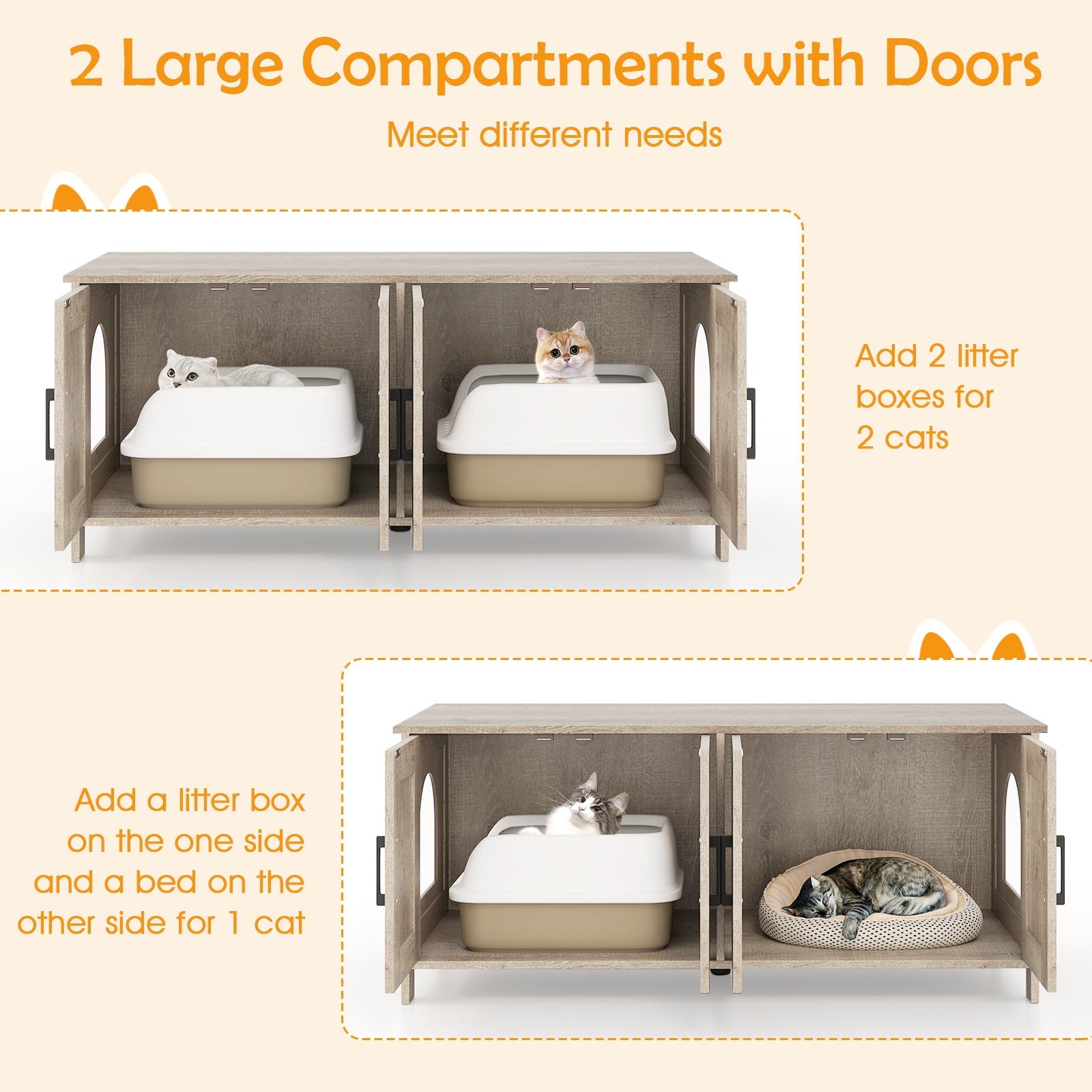 Cat Litter Box Enclosure for 2 Cats Modern Kitty Litter Box Furniture Hidden