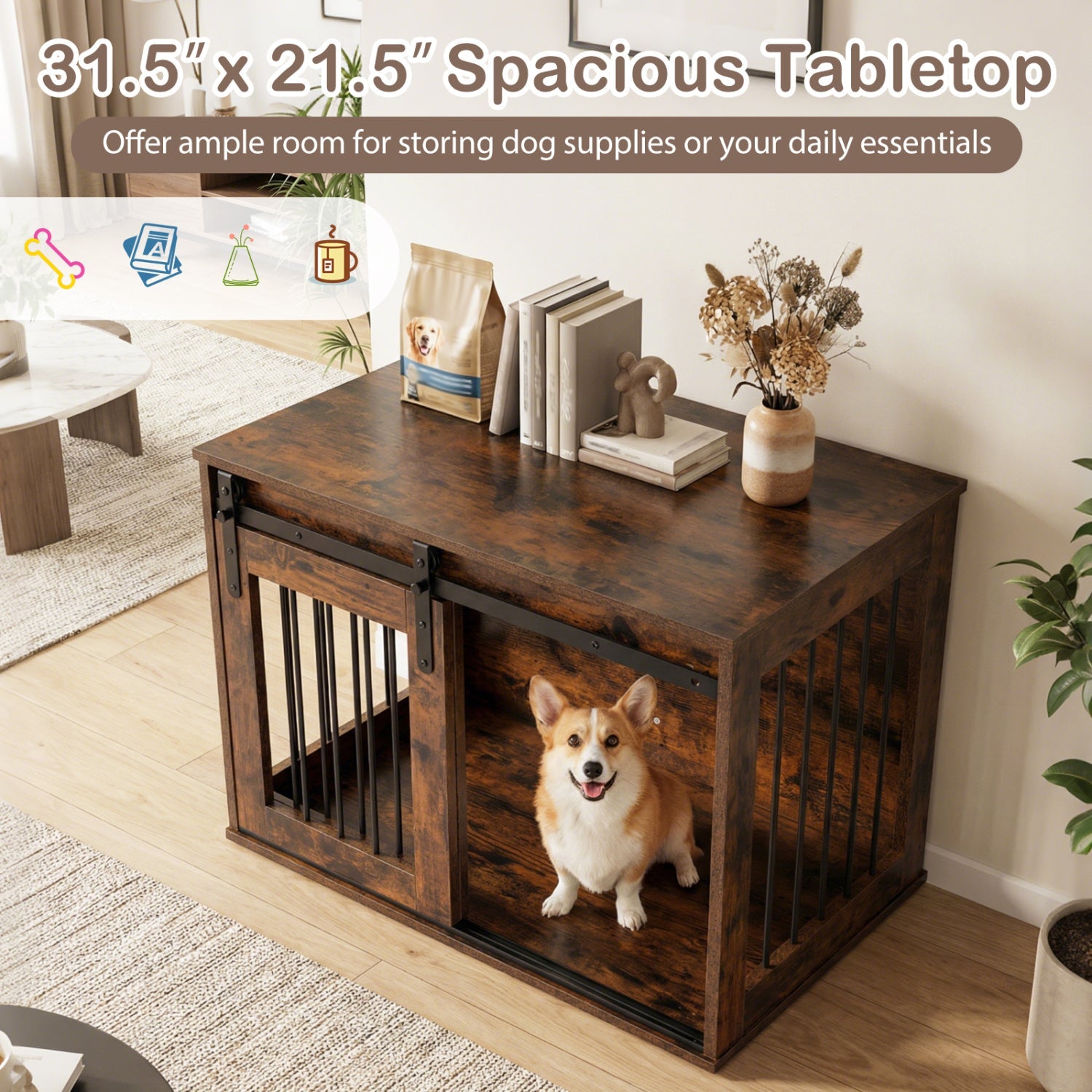 Dog Crate Furniture Heavy Duty Dog Kennel with Sliding Barn Door