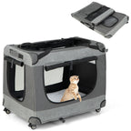 Portable Folding Dog Soft Crate Cat Carrier with 4 Lockable Wheels