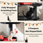 Gothic Cat Tree 49 Inch Tall Cat Tower 6-Tier Cat Activity Center with Coffin Bed-Black