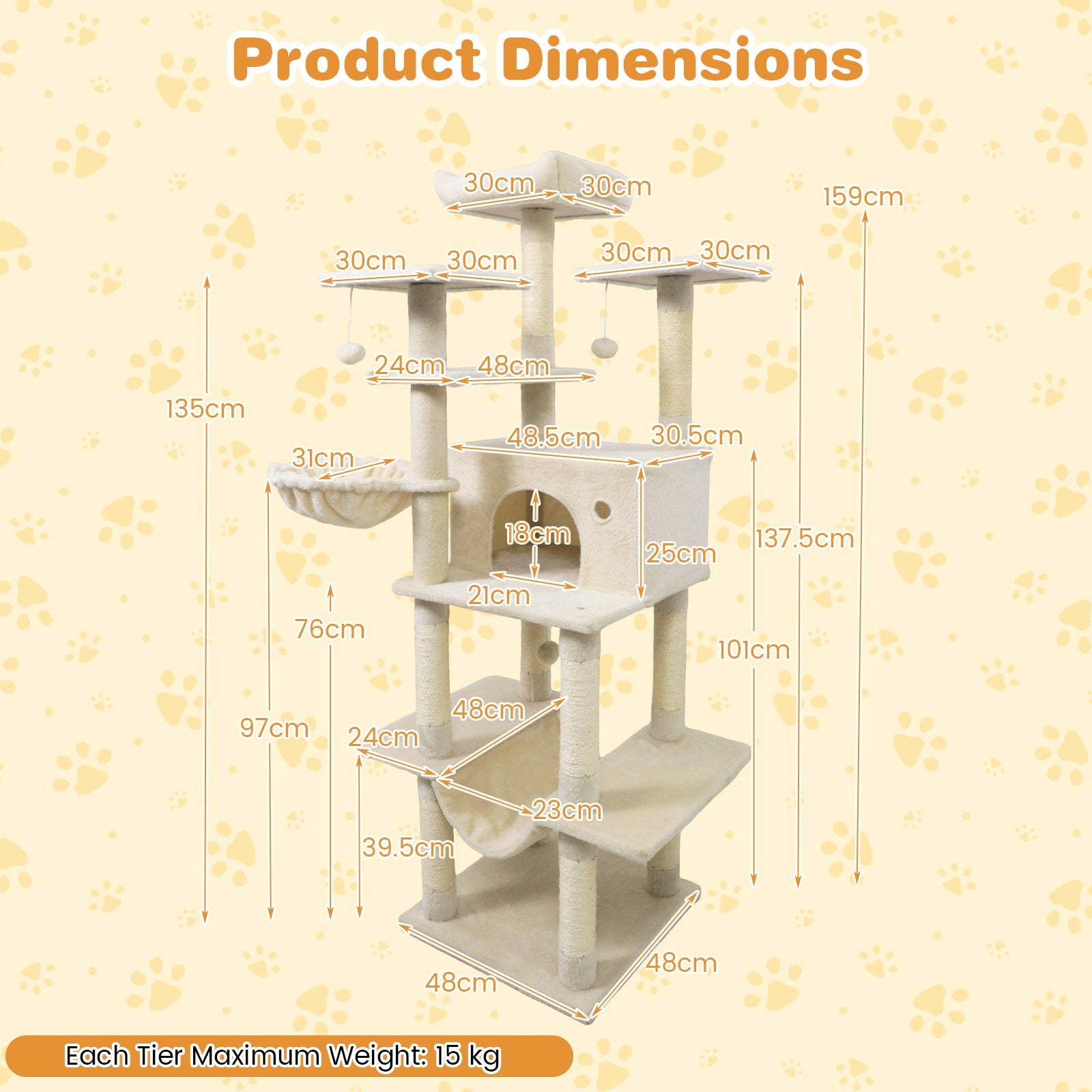 Large Cat Tree for Indoor Cats 63" Tall Cat Tower