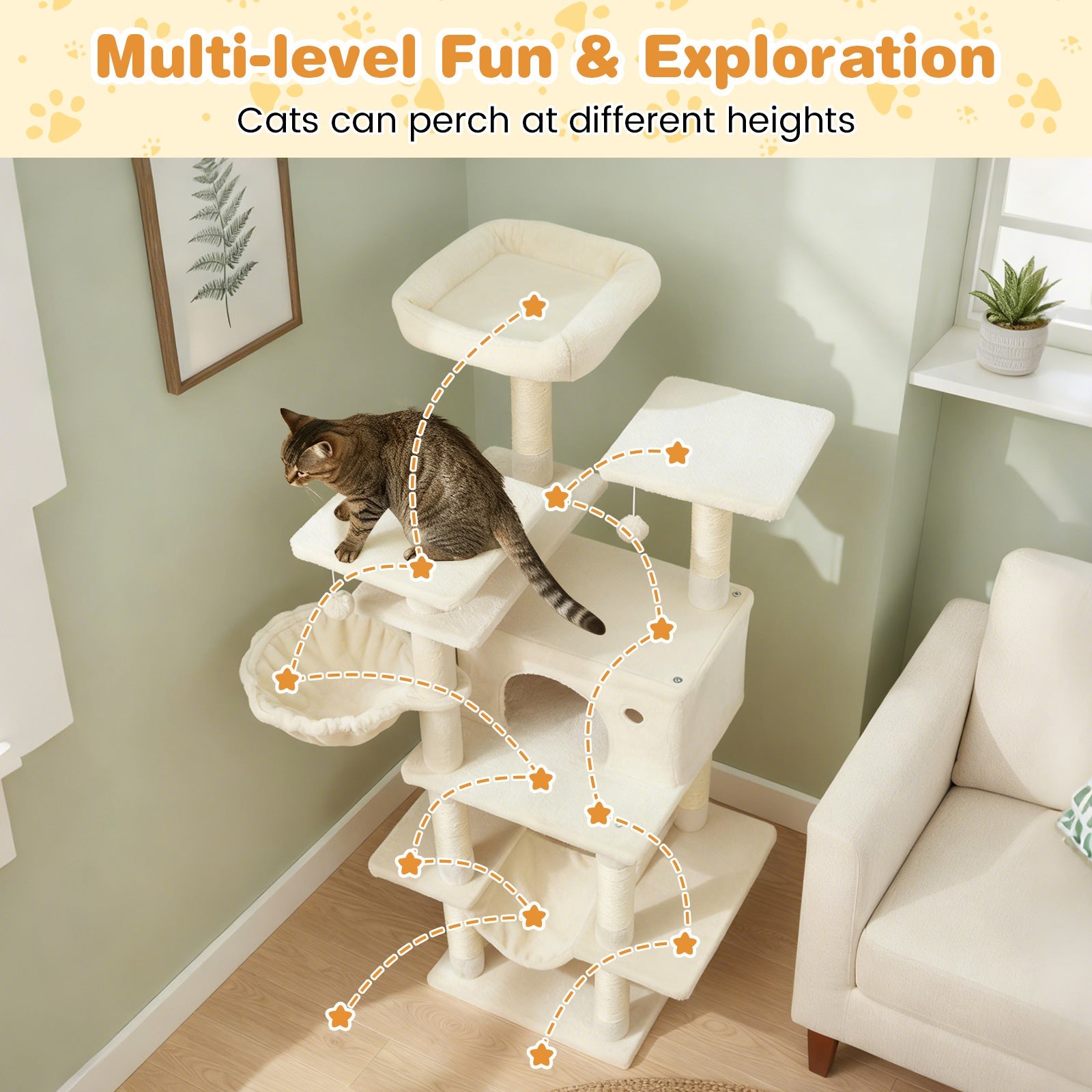 Large Cat Tree for Indoor Cats 63" Tall Cat Tower