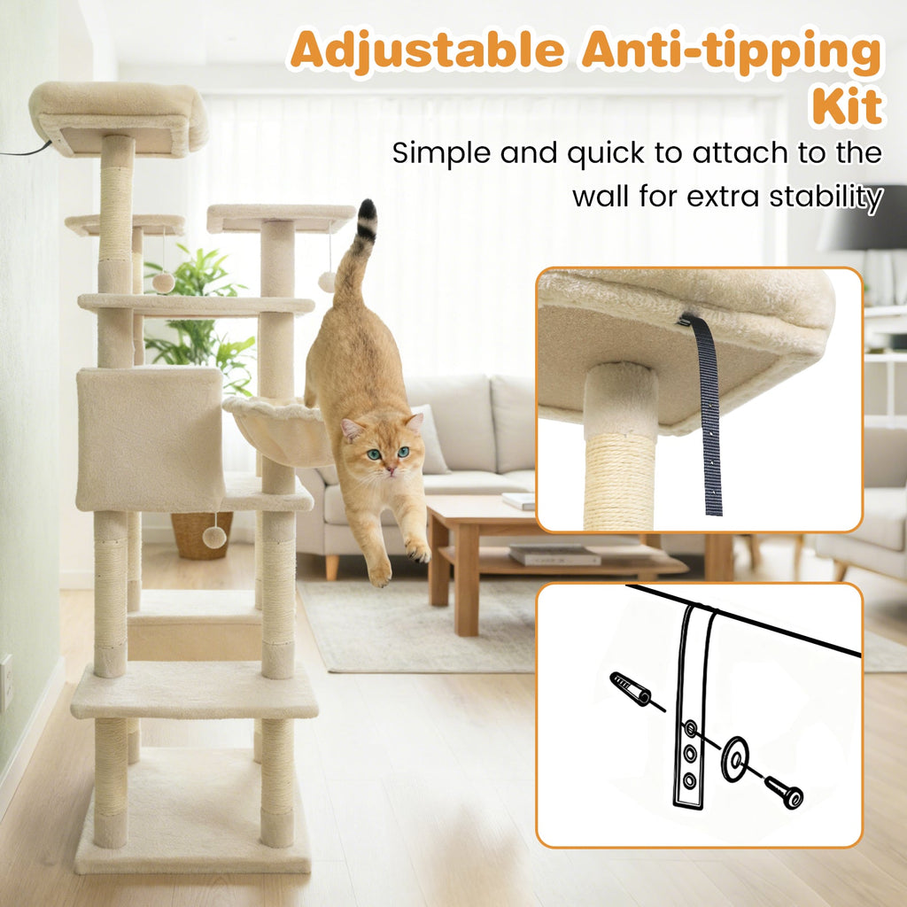 Large Cat Tree for Indoor Cats 63" Tall Cat Tower