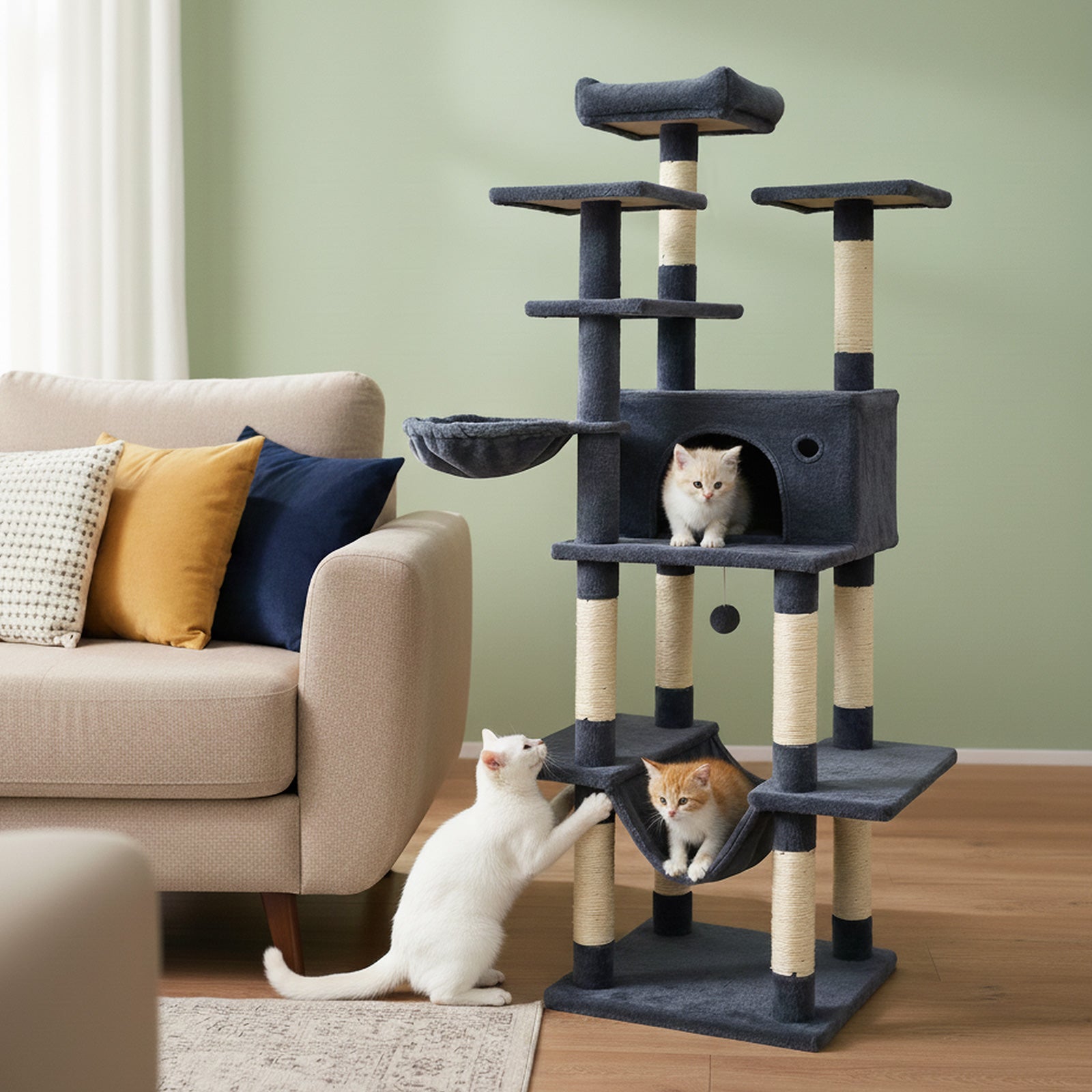 Large Cat Tree for Indoor Cats 63" Tall Cat Tower