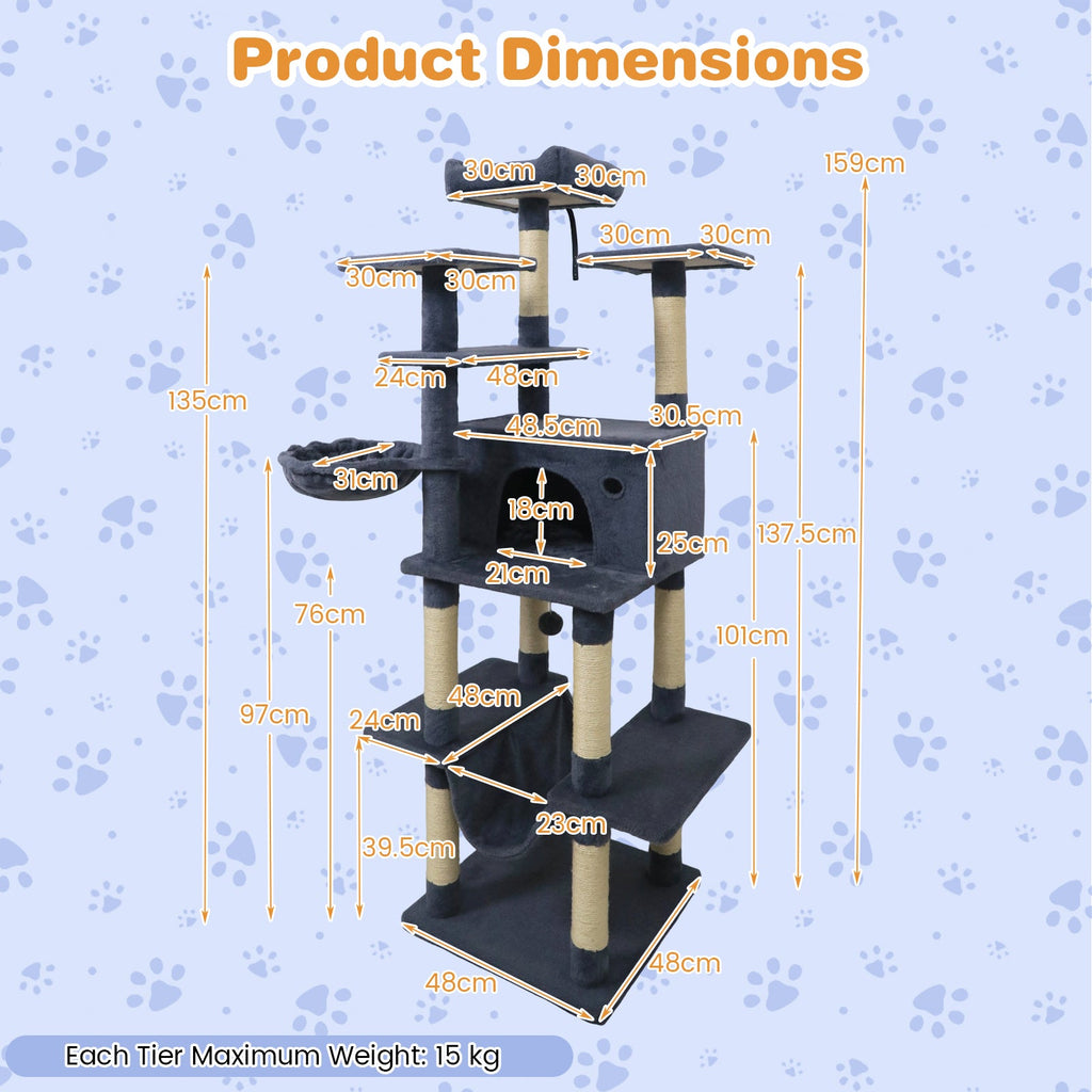 Large Cat Tree for Indoor Cats 63" Tall Cat Tower
