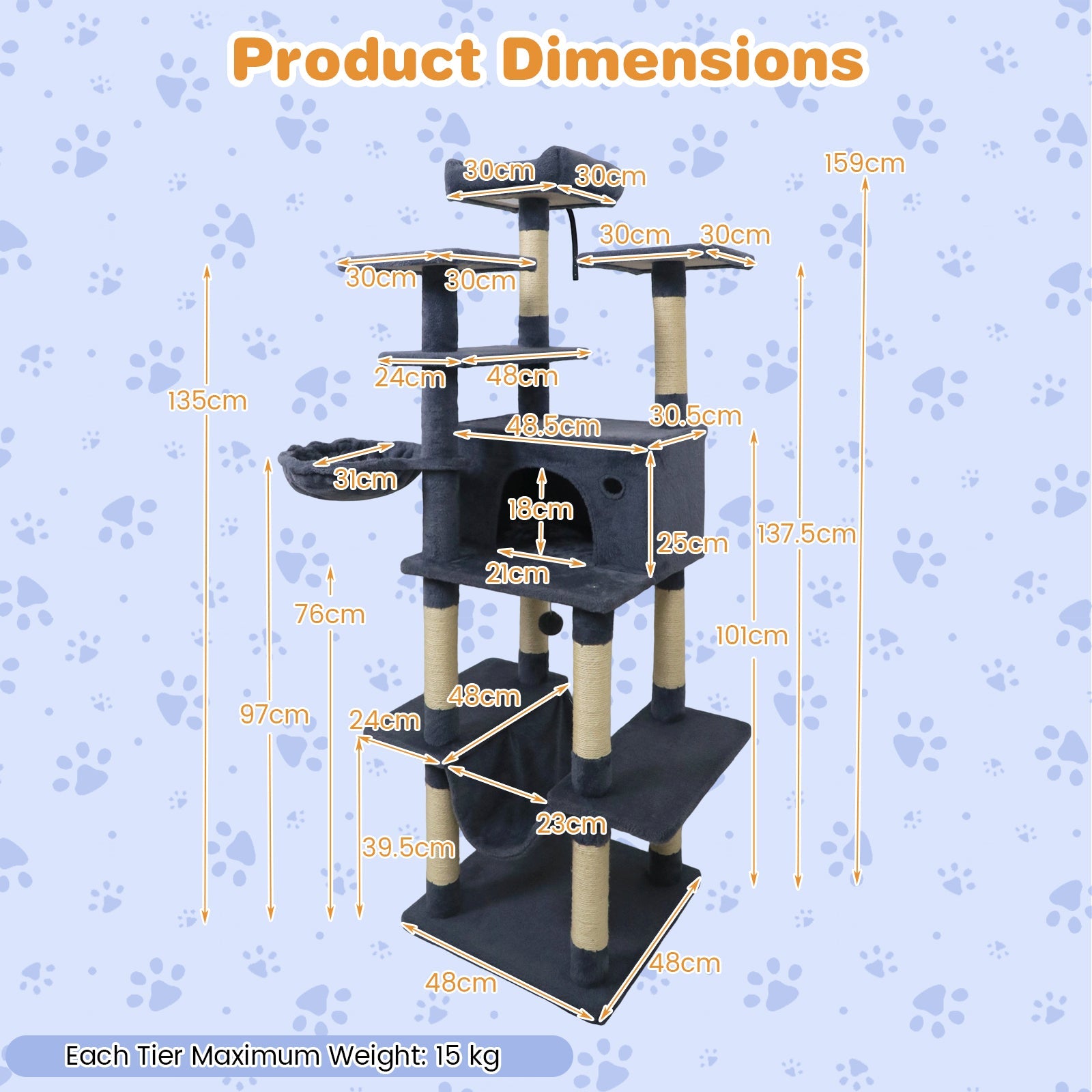 Large Cat Tree for Indoor Cats 63" Tall Cat Tower