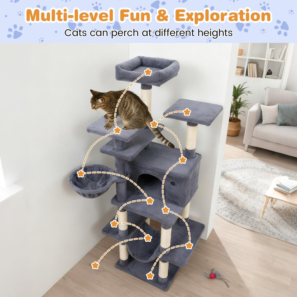 Large Cat Tree for Indoor Cats 63" Tall Cat Tower