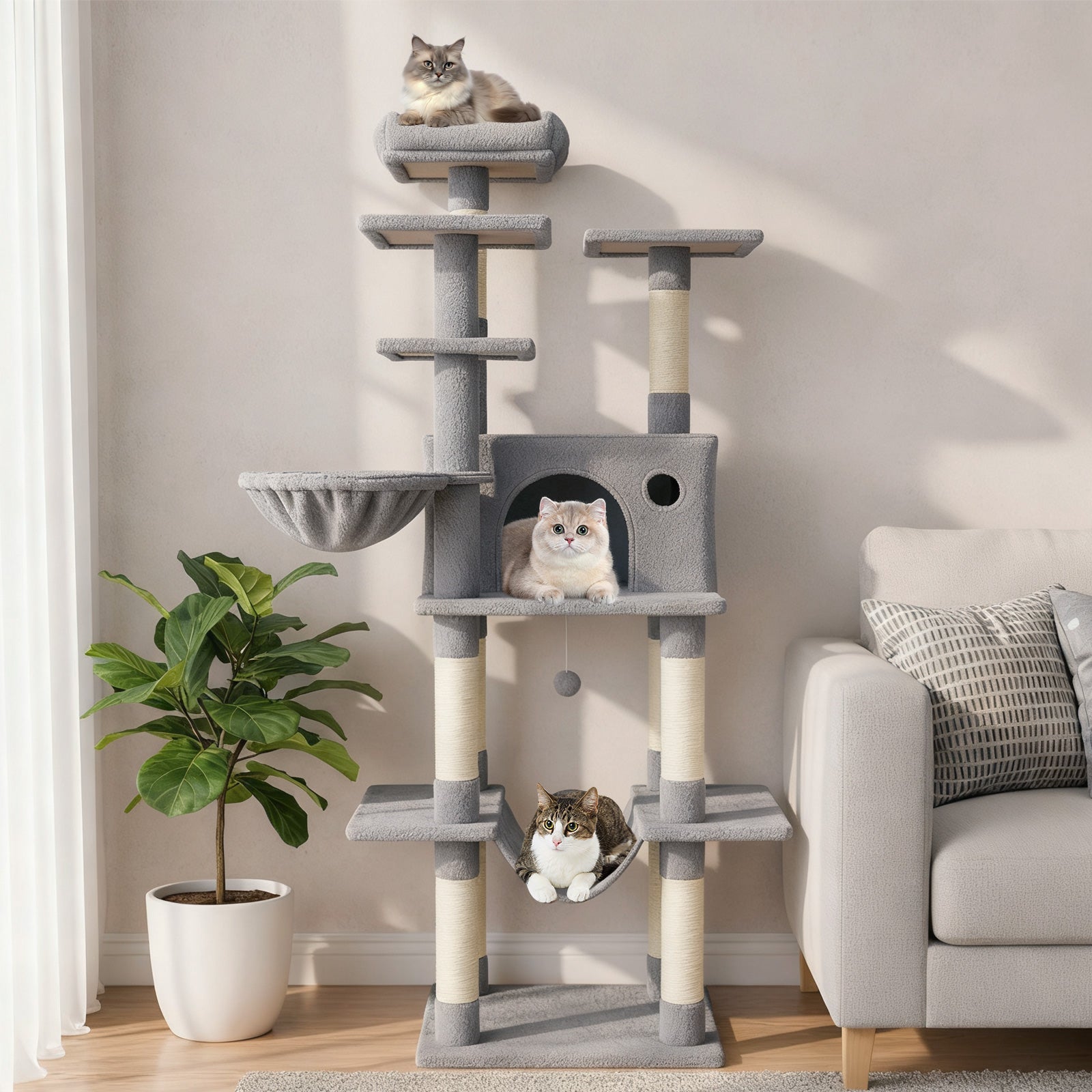 Large Cat Tree for Indoor Cats 63" Tall Cat Tower