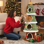 Large Christmas Cat Tree for Indoor Cats 61 Inch Cute Cat Tower with 4 Condos-Green