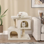 Modern Cat Tree Space-saving Cat Tower with Upholstered Perch and 2 Cat Condos