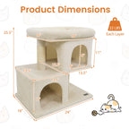 Modern Cat Tree Space-saving Cat Tower with Upholstered Perch and 2 Cat Condos