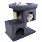 Modern Cat Tree Space-saving Cat Tower with Upholstered Perch and 2 Cat Condos