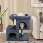 Modern Cat Tree Space-saving Cat Tower with Upholstered Perch and 2 Cat Condos