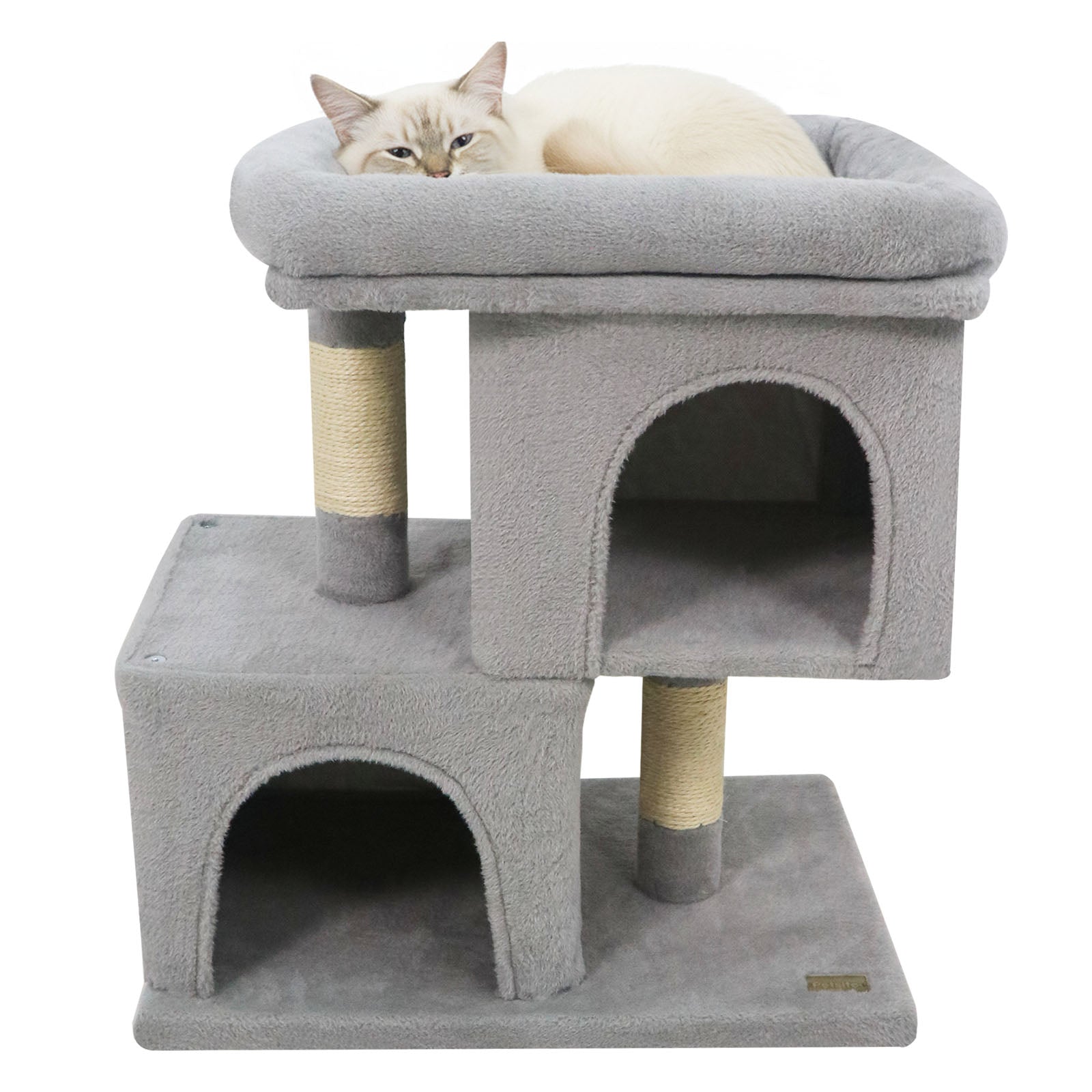 Modern Cat Tree Space-saving Cat Tower with Upholstered Perch and 2 Cat Condos