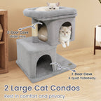 Modern Cat Tree Space-saving Cat Tower with Upholstered Perch and 2 Cat Condos