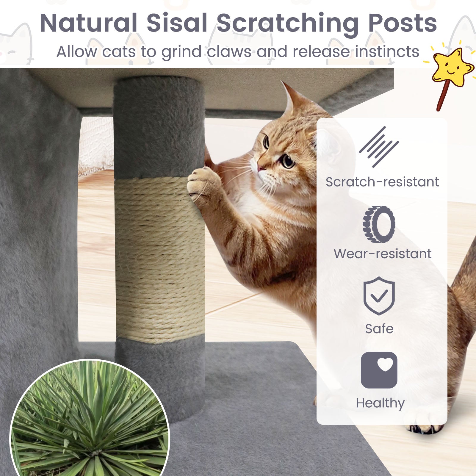 Modern Cat Tree Space-saving Cat Tower with Upholstered Perch and 2 Cat Condos