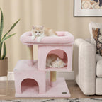 Modern Cat Tree Space-saving Cat Tower with Upholstered Perch and 2 Cat Condos