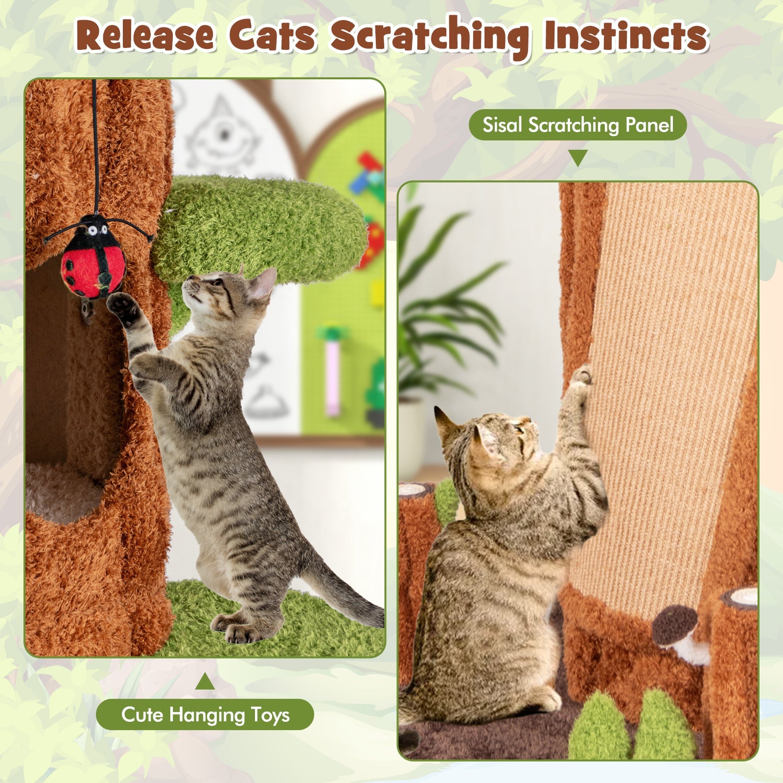 90.5 Inch Tall Multifunctional Cat Tree with Private Condos for Indoor Cats-Brown