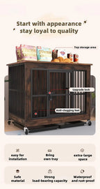 Wooden Dog Crate with Wheels Furniture, for Indoor, for All Dogs, Decorative Side End Table Multiple Units Can be Combined