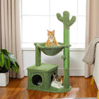 Cactus Cat Tree with Condo & Hammock – Small Cat Tower with Scratching Post & Hanging Ball Toy