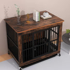 Wooden Dog Crate with Wheels Furniture, for Indoor, for All Dogs, Decorative Side End Table Multiple Units Can be Combined