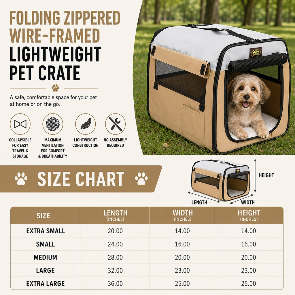 Pet Life ® 'Easy Folding' Zippered Folding Collapsible Wire Framed Lightweight Pet Dog Crate Carrier