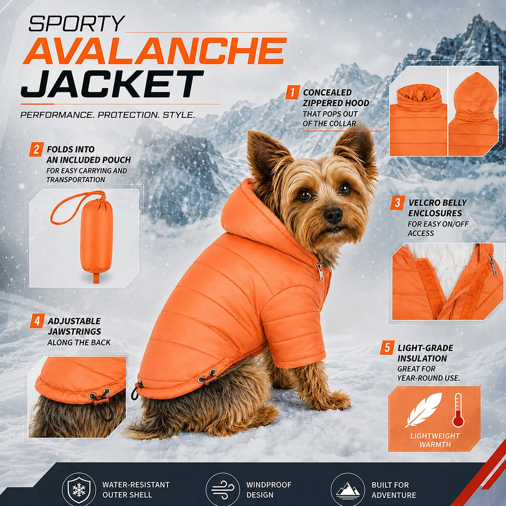 Pet Life ® Lightweight Adjustable and Collapsible 'Sporty Avalanche' Dog Coat w/ Pop-out Zippered Hood