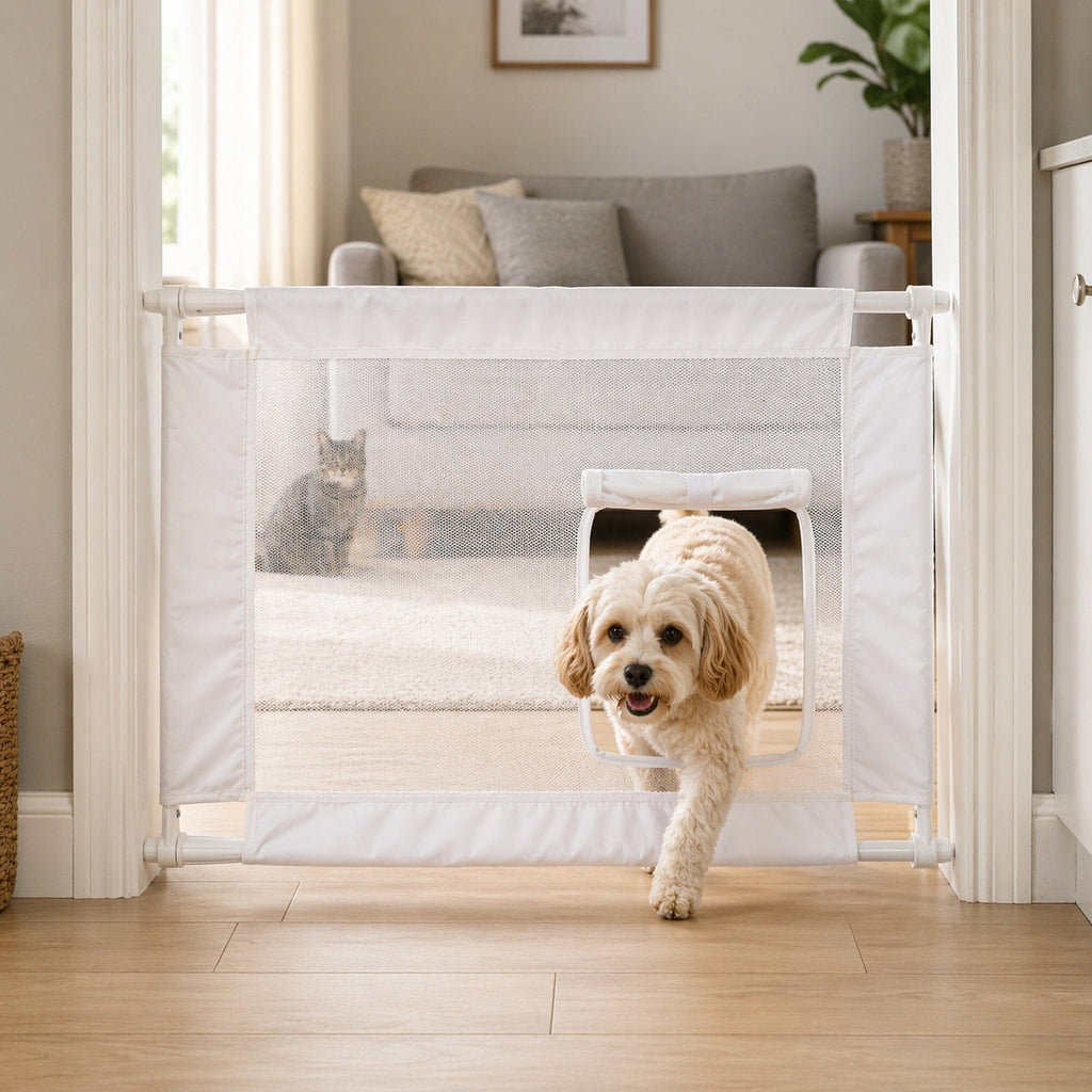 Pet Life ® 'Porta Gate' Anti-Drilling Nylon Mesh Collapsible Folding Travel Safety Pet Cat Dog Gate w/ Zippered Entrance
