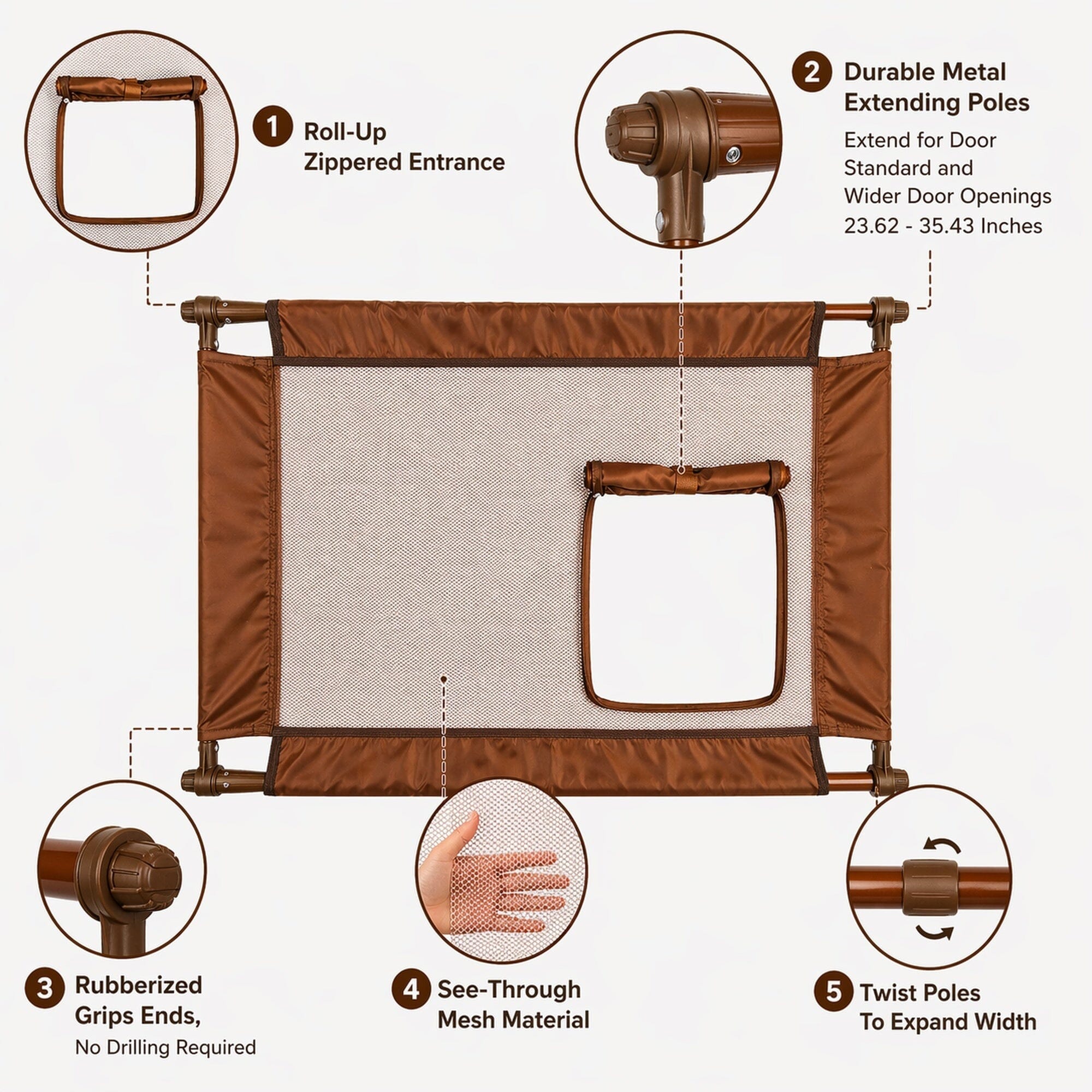 Pet Life ® 'Porta Gate' Anti-Drilling Nylon Mesh Collapsible Folding Travel Safety Pet Cat Dog Gate w/ Zippered Entrance